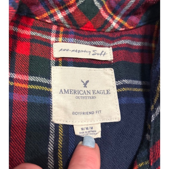 American Eagle Medium Women Boyfriend Fit‎ Amazingly Soft plaid flannel red blue - Picture 7 of 8